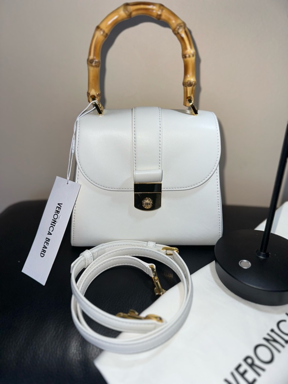 Veronica Beard Off-White Leather Bag with Bamboo Top Handle - NWT - Sold out🤍